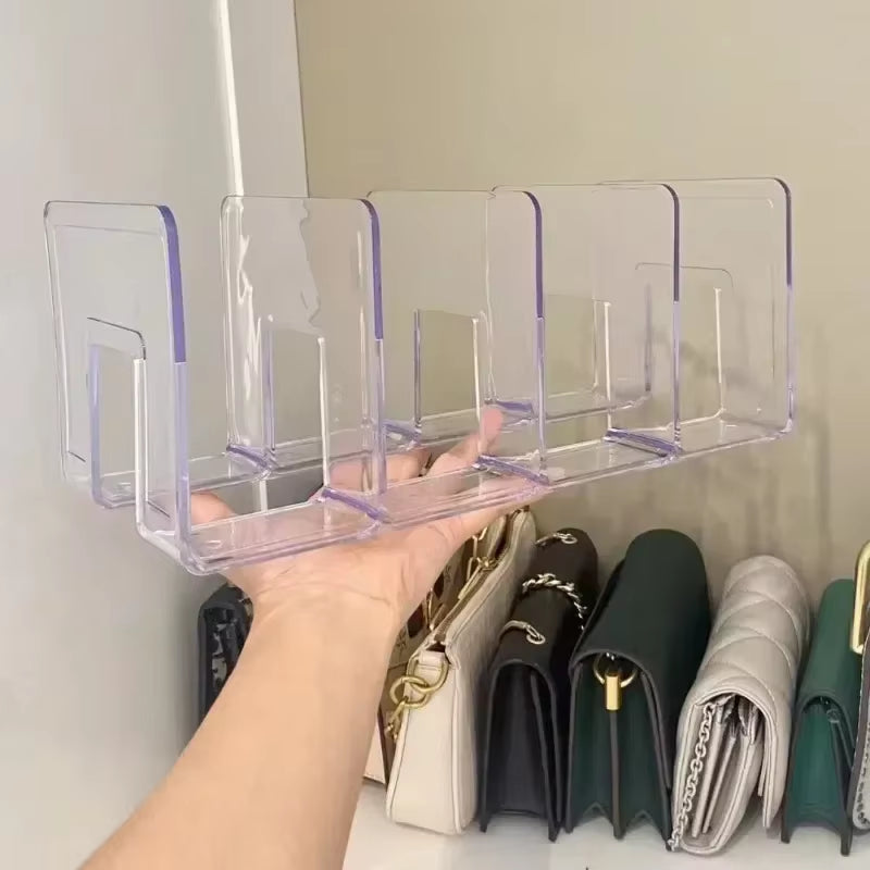 Clear Plastic Handbag Organizer – 4-Section Purse Storage & Display Stand for Closet Shelves