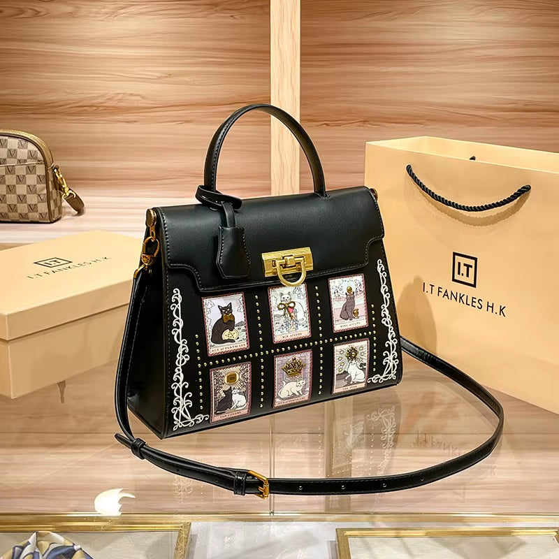 Cat Print Women's Handbag – Light Luxury, High-End Style!