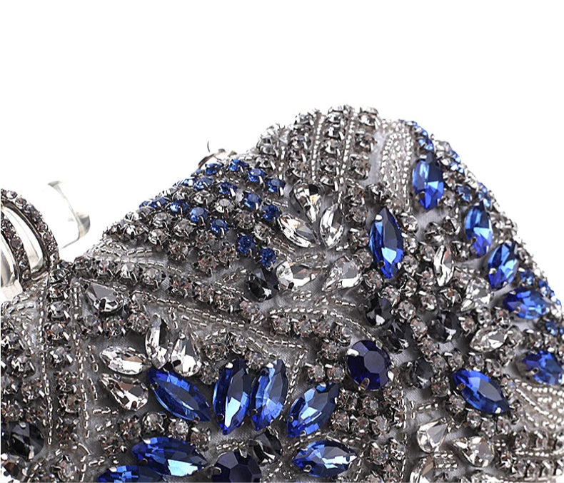 Women's Luxury Blue Evening Clutch – Crystal Chain Shoulder Bag!