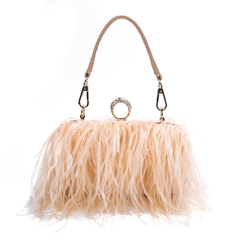 Ostrich Fur Feather Wallet Clutch – Elegant Evening Bag!