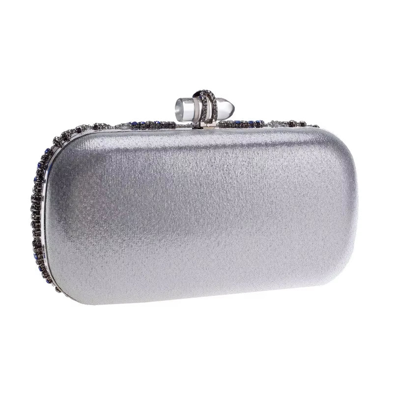 Women's Luxury Blue Evening Clutch – Crystal Chain Shoulder Bag!