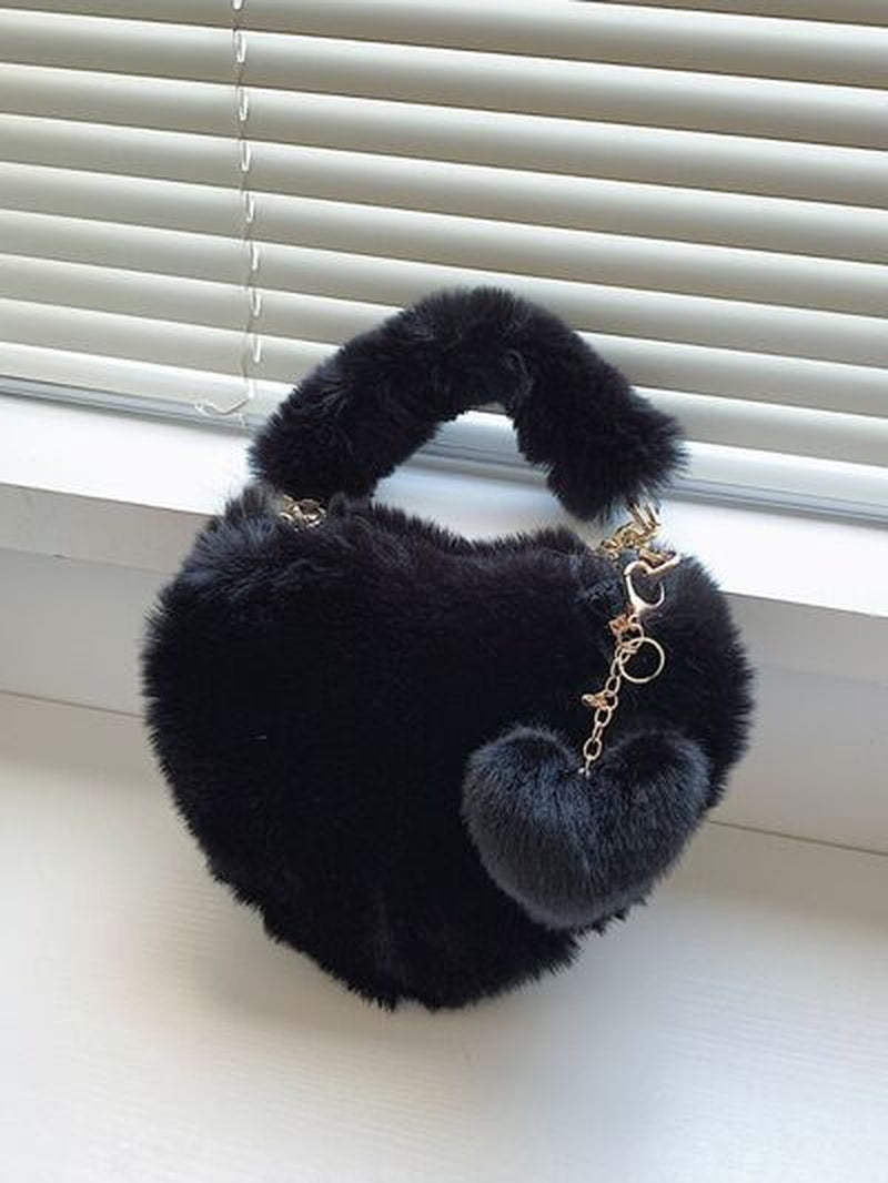 Luxury Heart-Shaped Faux Fur Handbag – Trendy & Stylish Women’s Clutch