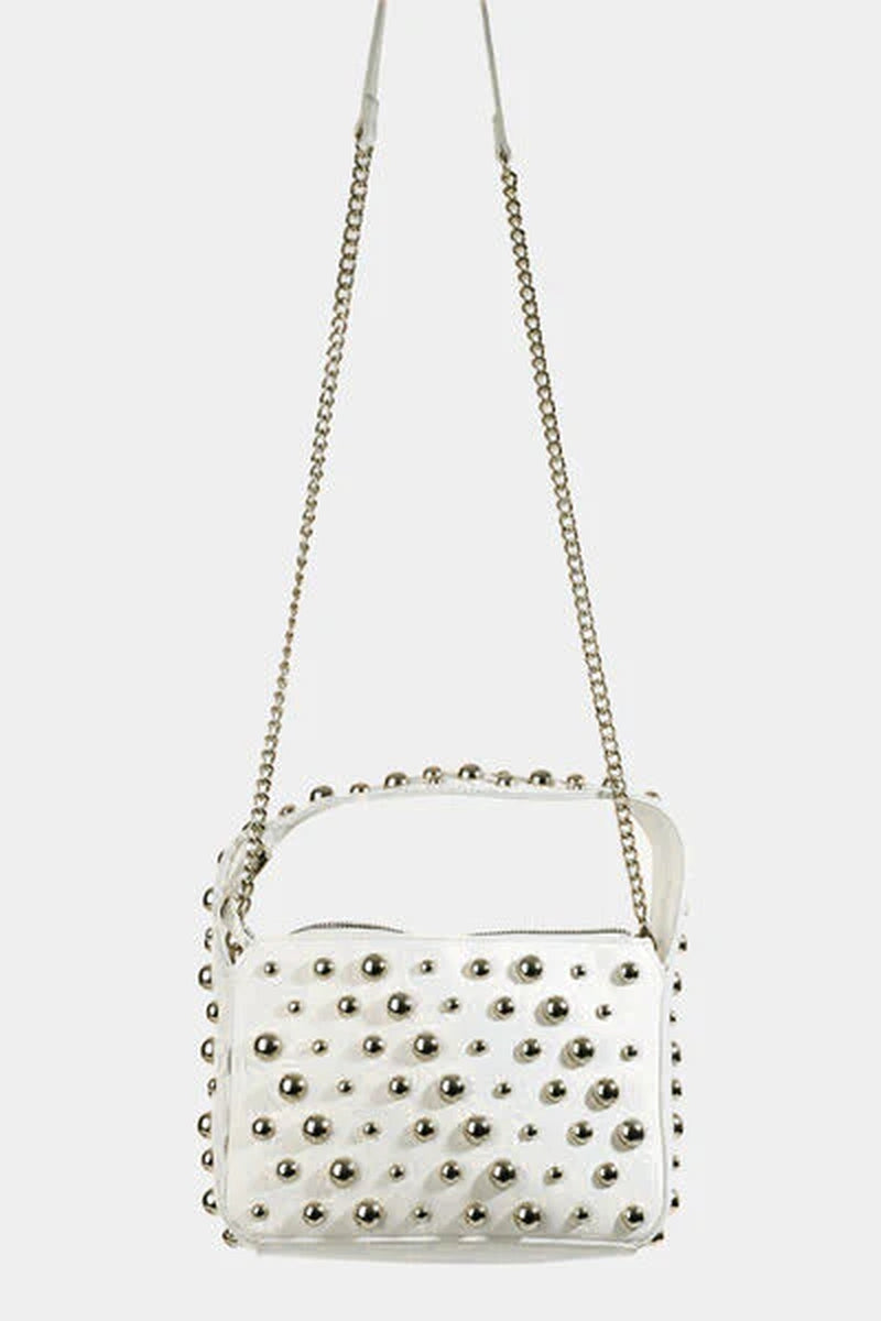 Fame Ball Studded Square Handbag – Edgy & Glamorous Evening Clutch