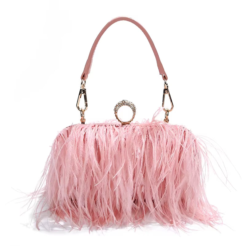 Ostrich Fur Feather Wallet Clutch – Elegant Evening Bag!