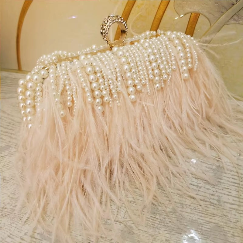 Pearl & Feather Clutch Bag for Women!