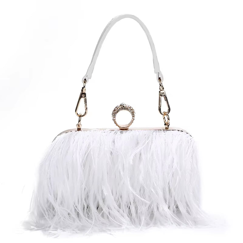 Ostrich Fur Feather Wallet Clutch – Elegant Evening Bag!