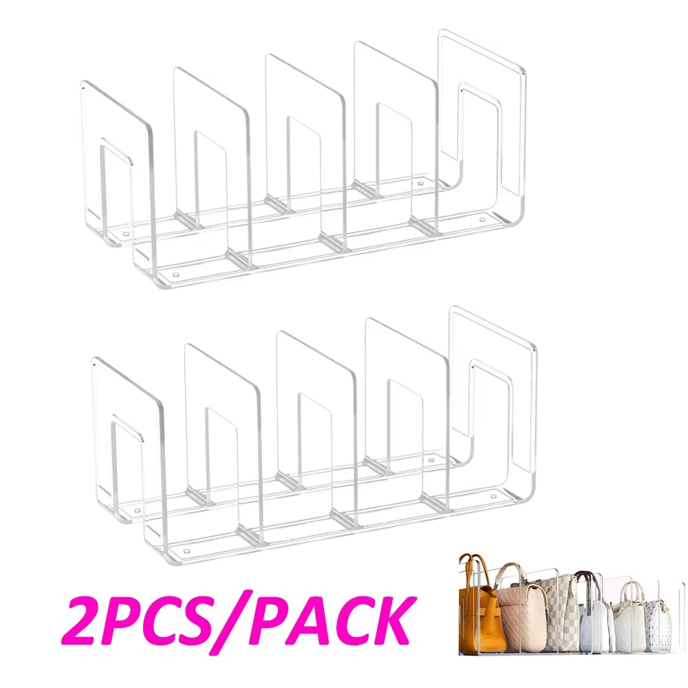 Clear Plastic Handbag Organizer – 4-Section Purse Storage & Display Stand for Closet Shelves