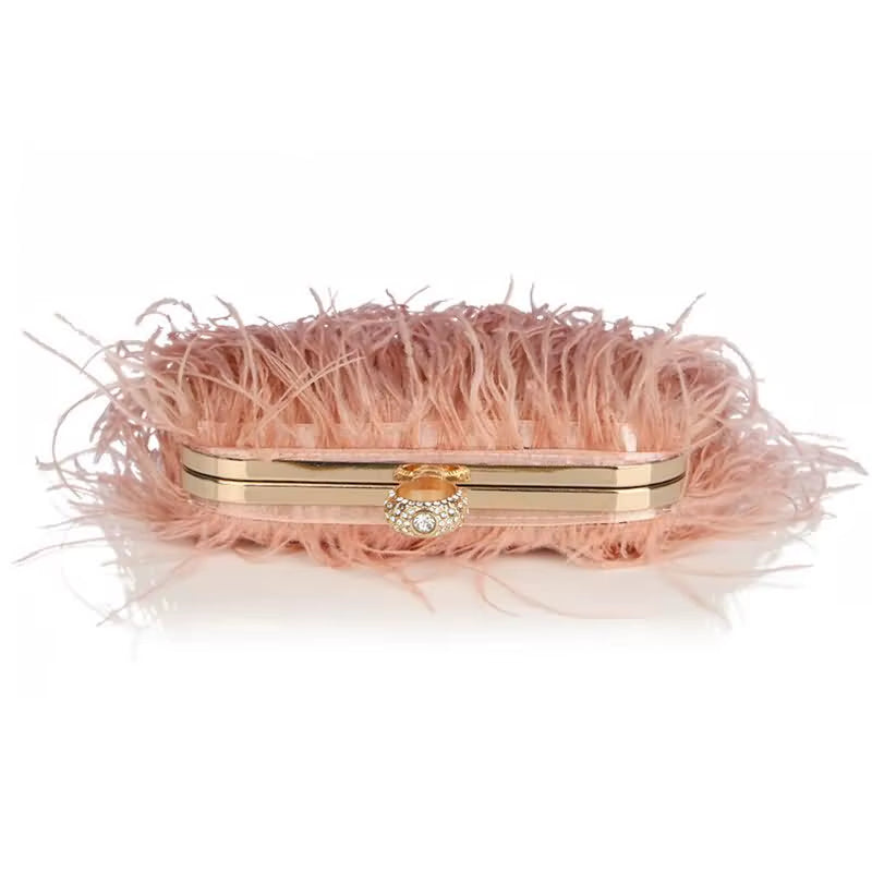 Ostrich Fur Feather Wallet Clutch – Elegant Evening Bag!