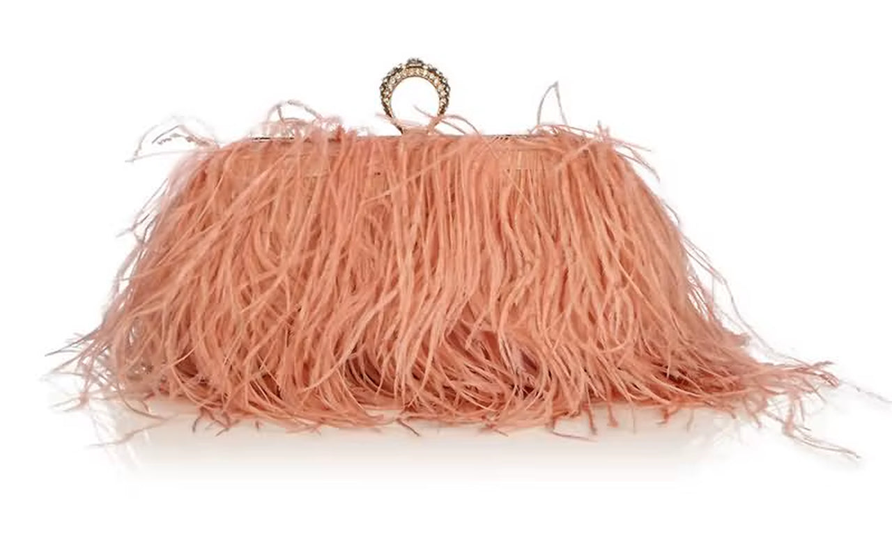 Ostrich Fur Feather Wallet Clutch – Elegant Evening Bag!