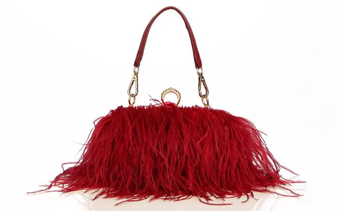 Ostrich Fur Feather Wallet Clutch – Elegant Evening Bag!