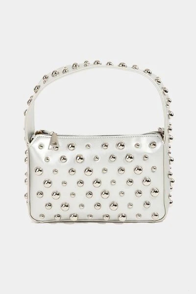 Fame Ball Studded Square Handbag – Edgy & Glamorous Evening Clutch