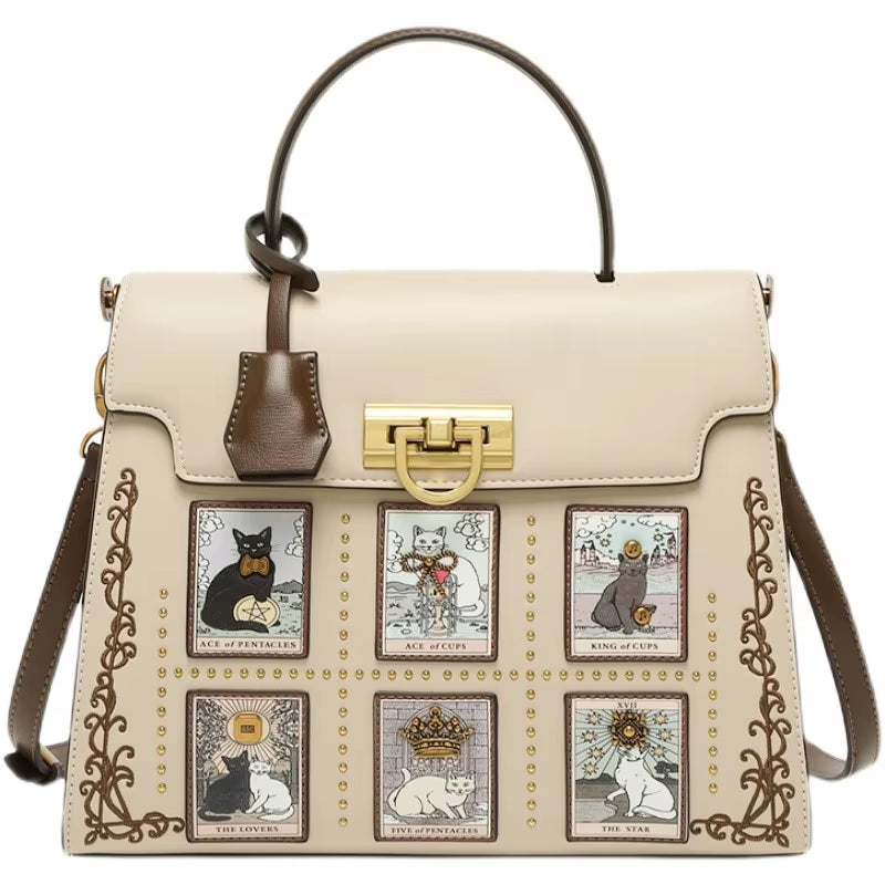 Cat Print Women's Handbag – Light Luxury, High-End Style!